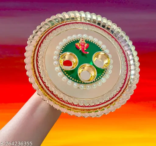 Decorative Haldi Kumkum Box/Medium Pooja Thali.[8 Inch]