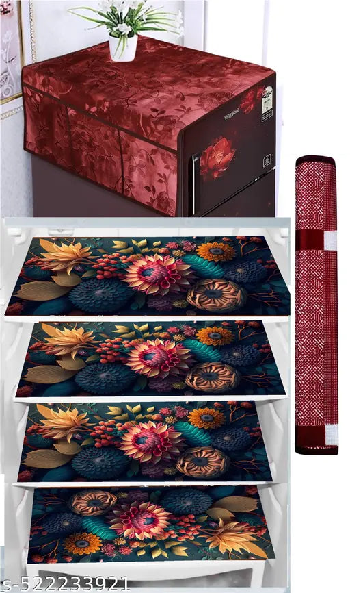 Double Door or Single Door Fridge Cover  Fridge Combo Set of 1 Fridge Top Cover 1 Handle Covers and 4 Fridge Mats  Refrigerator Cover