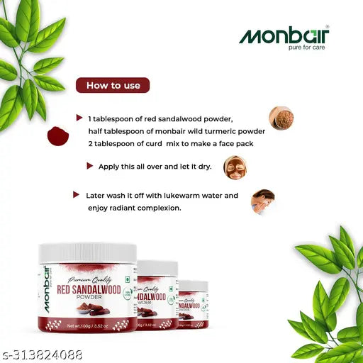 MONBAIR Premium Quality Organic Red Sandalwood  Powder combo, 200 Grams