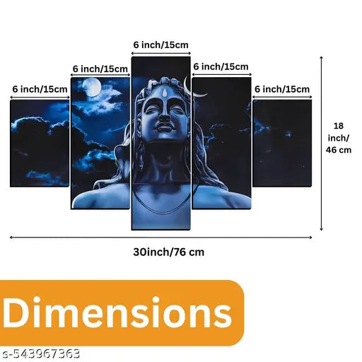 Big Shiva Home Decor Painting Digital Reprint Painting 30x18 inches (5 Panel Painting)