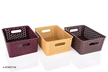 Plastic storage baskets with lid for organizing || Home storage basket set with lid || Kitchen, office, and bedroom storage baskets || Storage basket set with lid (3 pcs) ||