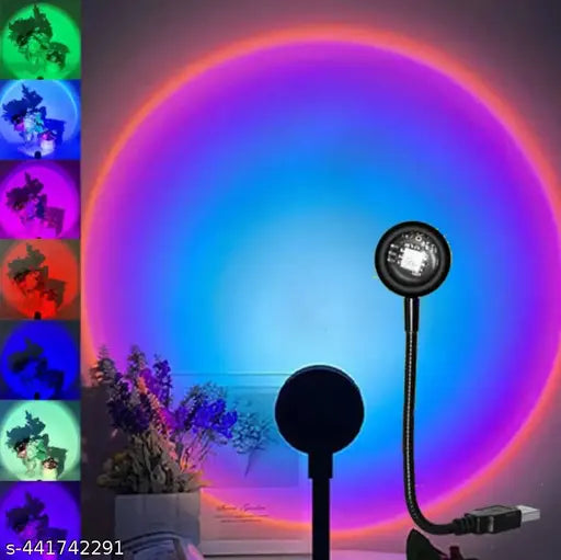 360 Degree Rotatable 7 Color 13 Functional Modes with Pattern Changing Button USB Sunset Projection Lamp USB Night Light for Cars, Bedroom, Parties, Videos, Insta Reels and More Night Lamp (18 cm, Black)