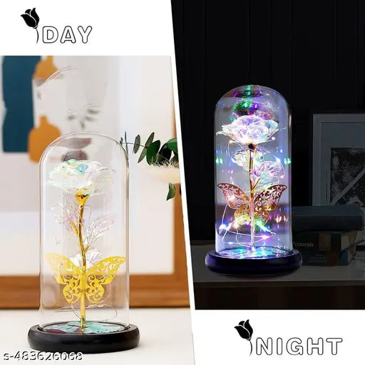 ClickCart Connect Rose Flower Gifts for Women,Colorful Rainbow Artificial Flower Rose Light Up Rose in Acrylic Dome,Women Gifts,Valentines,Anniversary,Wedding Gifts (Rose Flower Gift with Butterfly)