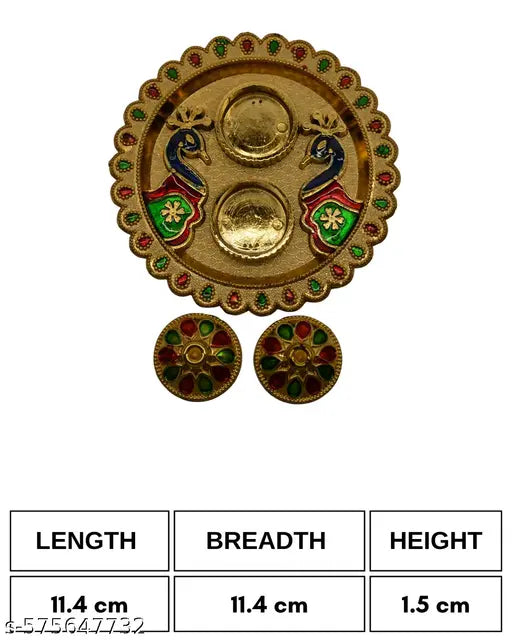 Peacock-Themed Round Pooja Thali – Perfect for Festivals & Worship