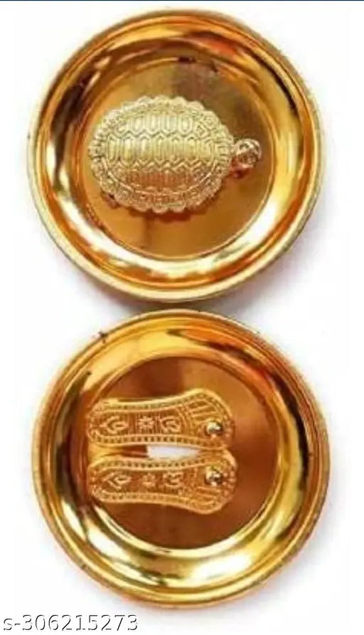 Maa Annapurna Devi Small Size – The Goddess of Food and Nourishment Vastu Tortoise And Lakshmi Charan Paduka Kachhua Yantra With Laxmi Charan  ( Golden) Pooja Kit (Golden Plated) Brass Yantra  (Pack of 3)