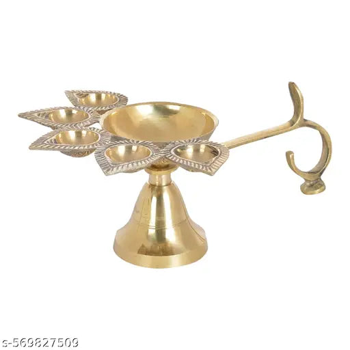 Brass Pancharti and Glass Enclosed Diya for Mandir Setup and Regular Pooja Rituals