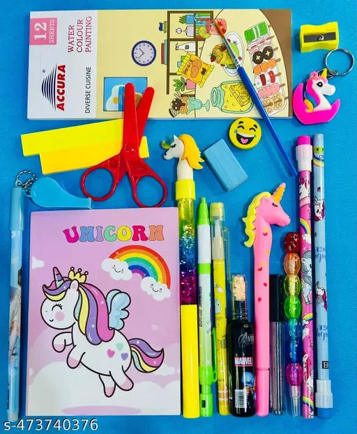UNICORN A6 Diary For Kids Boys Cartoon Led Gel Pen Pouch For Boys Stationary Set Pencil Highlighter Keychain For Kids Return Gifts (Pack of 20)