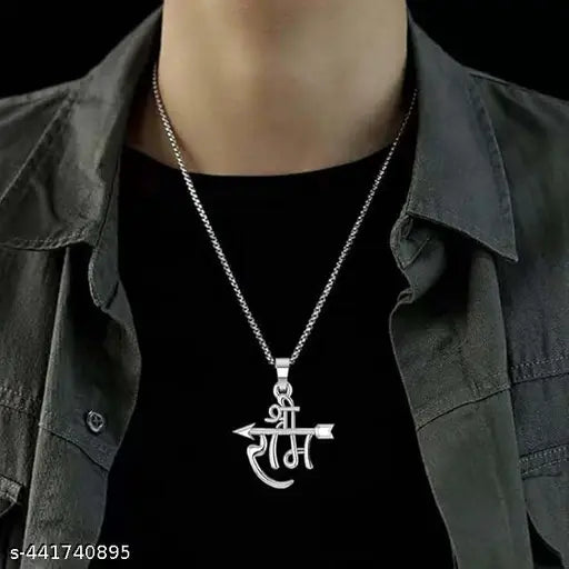Trendy stylish new Silver plated SHRI RAM Hindu spiritual locket pendant with ball chain Temple Jewellery for boy/Men and girls/Women