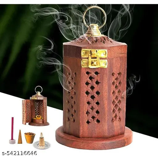 Premium Carved Wooden Incense Burner | Antique Finish Dhoop Box | Fragrance Diffuser