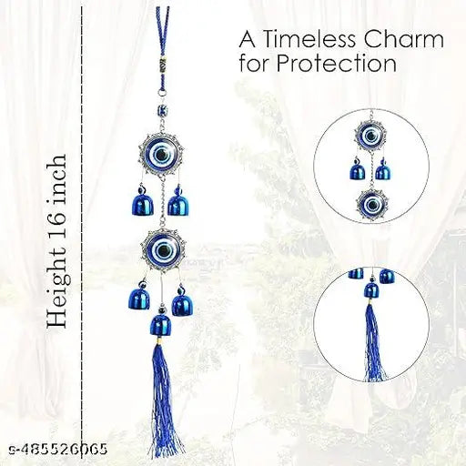 5 Bell Evil Eye Wind Chime - Handcrafted Metal Charm for Home Decor, Enhances Positive Energy & Vastu, Indoor/Outdoor Use, Attracts Good Luck & Repels Negativity