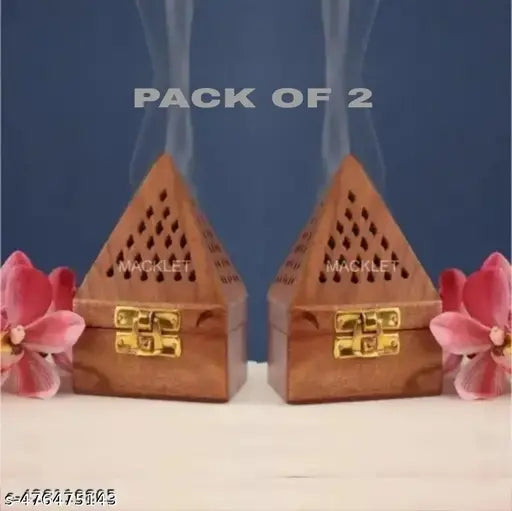 YAXAR Dhoop Holder -2 pcs Dhoop Agarbatti Stand for Home & Pooja Room, Incense Stick Holder with Ash Catcher, Wooden Oothupathi Loban Cone (Dhoop Stand 3 Inch) (Pyramid Dhoop Stand - 2 Pieces)