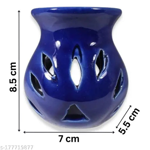 Home Delight Blue Ceramic 1 Tealight Candles Aroma Diffuser With 10ml Lavender Fragrance Oil Diffuser Set