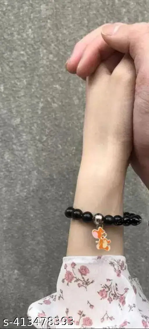 Tom & Jerry trendy stylish black stone glass couple bracelet for boy and girls and couple friendship bracelet boys and girls and women