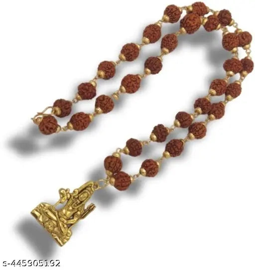 Dotted Locket Pendant With 5 Mukhi Rudraksha Mala, Boy's, Girls, Women's BT106