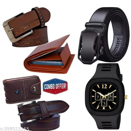 Latest trendy offer Buy men Belt get trendy belt autolock black buckle belt Bmw wallet album wallet buckle belt or latest watch free