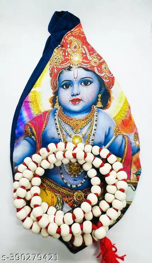 Pack Of 1 Krishna Mart Krishna Face Jaap Mala and Tulsi Mala  Wooden Tulsi Mala For Jaap / Bag for Men & Women | Gomukhi Japa Mala Bag | Chanting Bead Bag/ Jaap Bag
