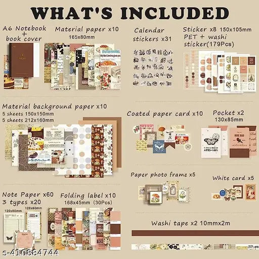 346pc Vintage Aesthetic Scrapbook Kit with Antique Papers, Stickers, WashiTape. Theme, Scrapbook Kit