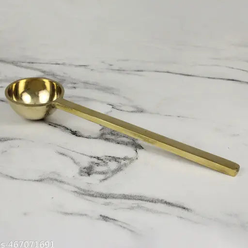 Putrika Traditional Handcrafted Brass Ladle Spoon |Karandi | kuli Karandi | Heavy Guage Brass | Cooking and Serving Ladle | Spoon |Brass Karchi | kitchenware | cookware (Weight: 140g) (8 ")