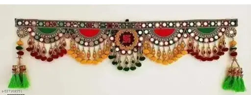 Wall Hanging Handmade Toran with attached Latkan, Multi Zula Bandhanwal, Design Patchwork Toran for Main Door , Pooja, Festival, Wedding and Home Decor, 3 Ft
