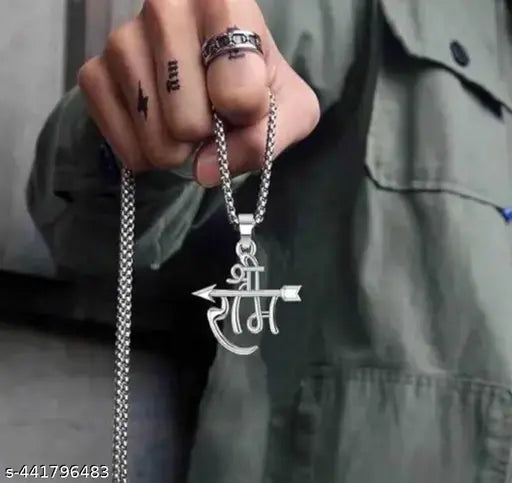 Trending stylish new designer silver plated religious lord shree RAM locket with ball chain pandent Necklace for boys/mem and girls/women