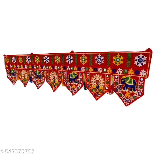 Traditional Embroidered Door Hanging Toran – Hathi & Mor Design | Decorative Bandhanwar for Home & Festival Decor