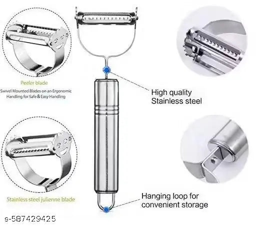 2 in 1 peeler, julienne vegetable cutter, stainless steel slicer, potato peeler, fruit cutter, veggie shredder, salad maker tool, multifunctional kitchen gadget, cucumber peeler, carrot slicer,