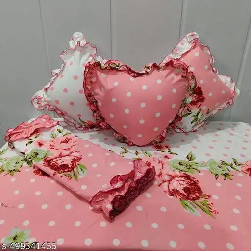 Home Bedding Set, 6 Piece, 90x100 Inches, with Frilly Pillowcases and Filled/Frilly Cushions.6 Piece Bedsheet Set.Complete Bedding Sets Double Queen Size,(6PC 1 Double Bedsheet, 2 pillow covers, 3 cushion covers )