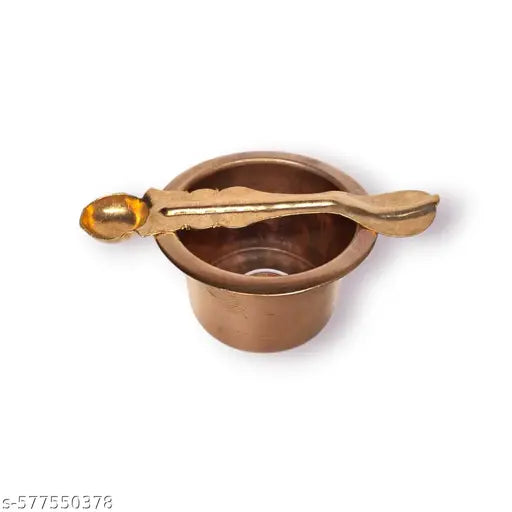Copper Panchapatra and Spoon Set | Handcrafted Pooja Patra with Achamani Spoon | Traditional Puja Accessory