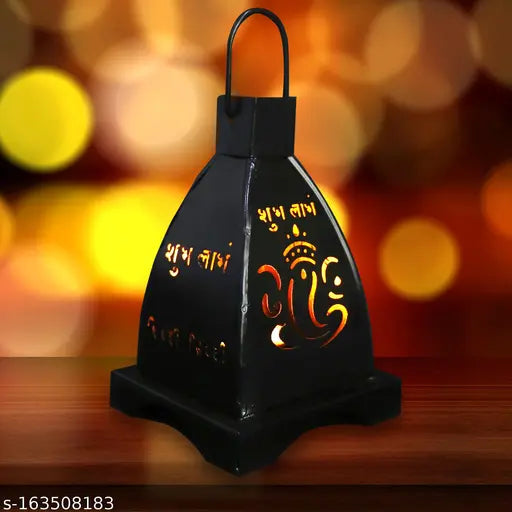 Iron Ganesh Hanging Light Holder Iron Tealight Holder  (Black, Pack of 1)