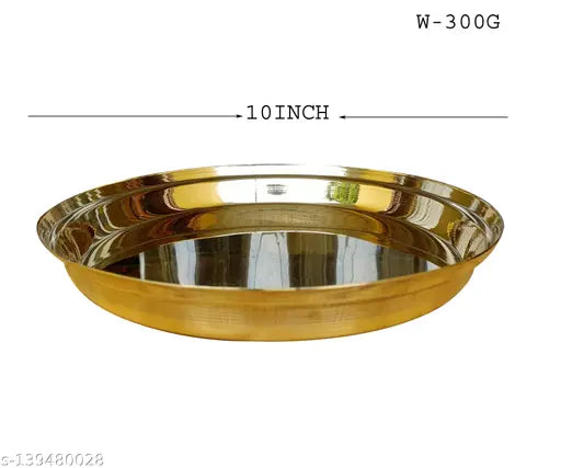 Craft World Pure Brass Handicraft Puja Pooja Thali, Arti Plate For Pooja - Worship at Home or Office (L-10Inch)