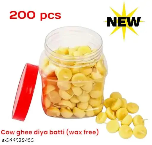 Premium Quality pure Ghee Round Batti Pack Of 200pcs | Pure Cow Ghee Diya Quality 200 Pieces, 15 Minutes Minimum Burning,Ghee Diya Batti | Handmade Ghee Diya Batti,Jyot Batti For Pooja Aarti And Special Occasions, Cow Ghee Diya Batti, Premium Quality Ghee