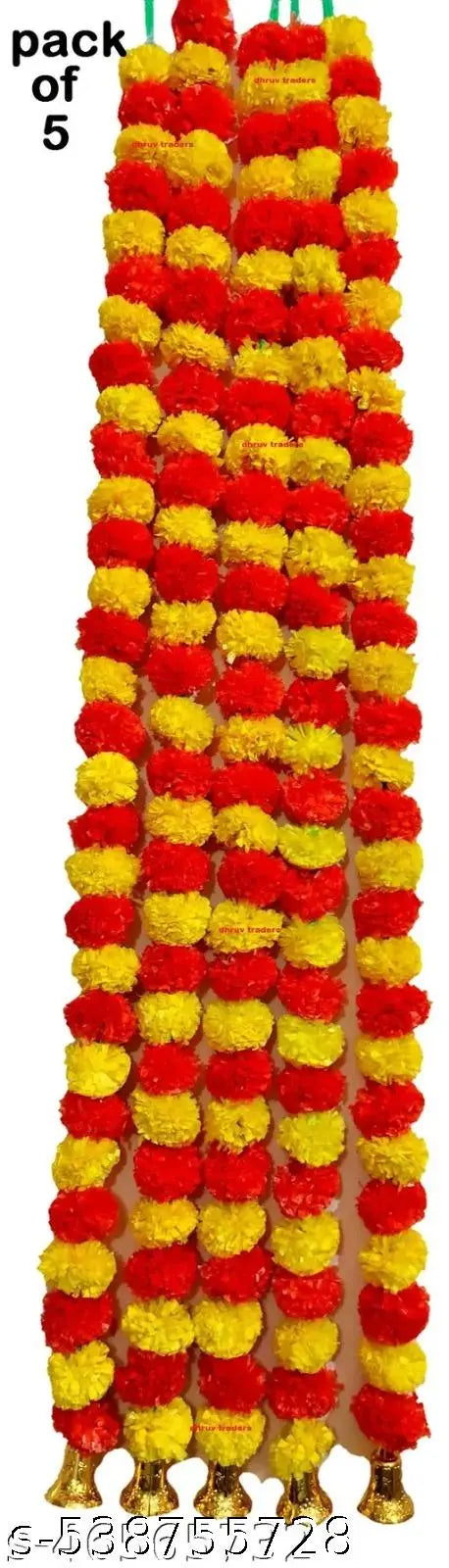 Artificial Marigold Fluffy Flowers for Door, Well Hanging, Wedding, Diwali, Pooja Ghar Decoration( 5 Ft. , Pack of 5 Pcs)