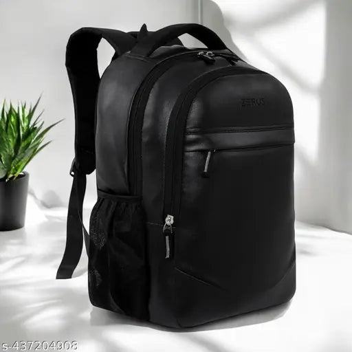 Zerus Trendy School Bag Black 15.6 Inchs Premium Faux Leather Backpack For Office & College Laptop Backpack For Women Daily Use Backpack