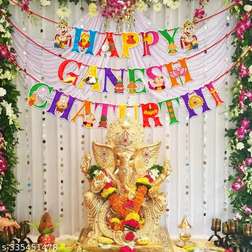 Zyozi Ganapati Theme Banner/Ganapati Puja Banner/Decorative Items for Ganapati Puja/Banner For Ganapati Puja (Pack Of 1 Set)