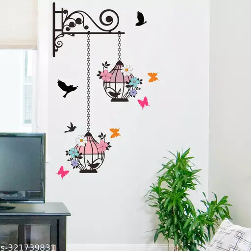 Wall Attraction Beautiful Cages and Birds Wall sticker