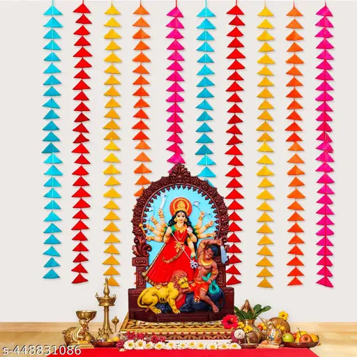 LIFE BETTER® Triangle Hangings For Decoration -10pcs Triangle Net Cloth Garland, Navratri Decoration Items for Home, Diwali Decoration Items for Home Decor, Haldi Decoration, Latkan For Home Decoration