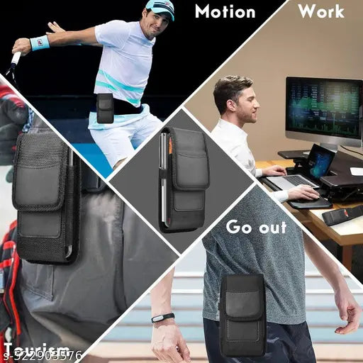 Phone Holster for Men, Belt Clip Pouch, for Mobiles up to 6.8”, Nylon Cell Phone Holster, Mobile Card Holder Case (XXL, Black)