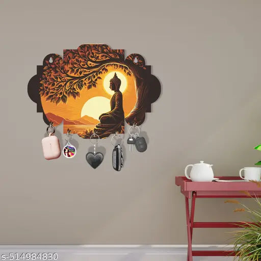 SDF Lord BuddhaBeautifully Designed Key Holder, Key Hanger for Home Decor Gift Items - 8.5' Inch x 5.5' Inch (Multi), Pack of 1