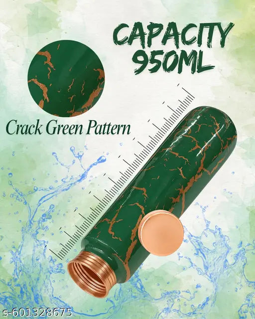 Pure Copper Water Bottle 950ml – Premium Green Marble Crack Design, Ayurvedic Health Benefits, Leak-Proof & Eco-Friendly Flask"