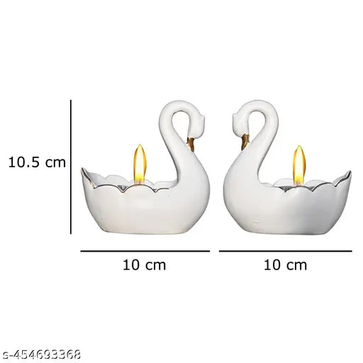 Resin White Duck Tealight Candle Holder Statue Swan Light Stand Showpiece (11 X 11 X 7 CM)
