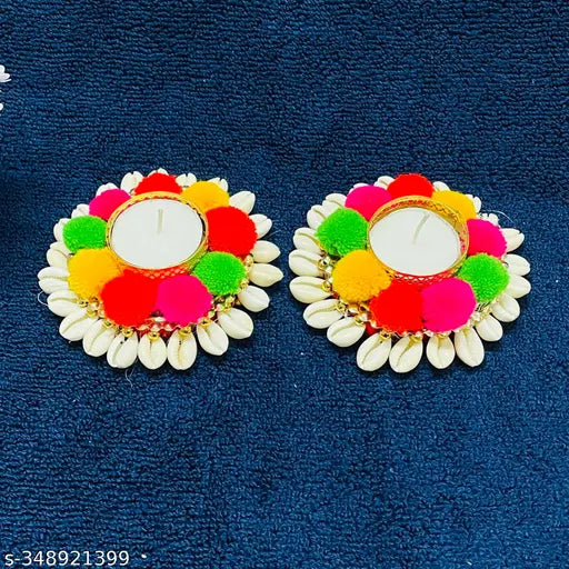 Maahal Handmade Kodi Bangle T-Light Candle Holder with Wax Candle Home Décor-Multi