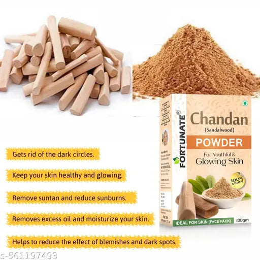 FORTUNATE Chandan Powder – Gently Exfoliates, Heals Blemishes, and Softens Skin – 100G