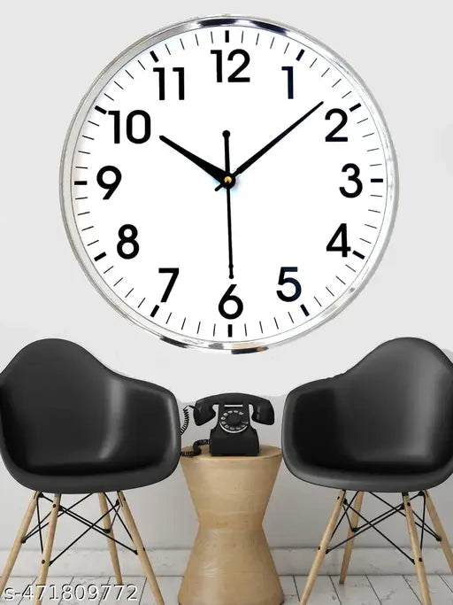 Elegant OFFICE SILVER 10-Inch Round Wall Clock with White Dial