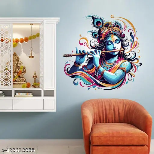 COLOURED WINGS Trendy Murli Krishna Designs of Self Adhesive Wall Stickers for Living Room, Bedroom, Hall and Home Decoration(Pack of 1)