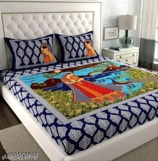 180 Tc Jaipuri Cotton Bedsheet for Double Bed With 2 Pillow Cover || Multi