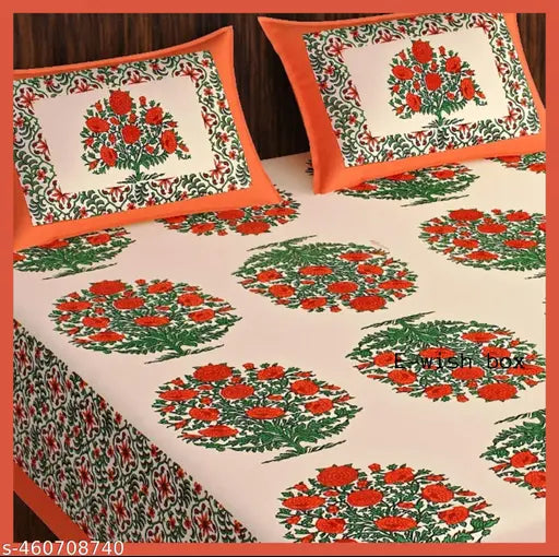100% Cotton Rajasthani Jaipuri Double bed Size #Bedsheets Set of 1 Double #Bedsheets with 2 Pillow Covers (Multicolour) - 180 TC