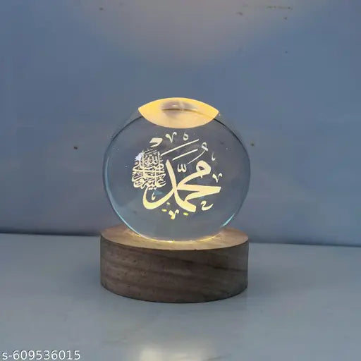 3D Mohammad Islamic Crystal Ball Night Lamp with LED Wooden Base