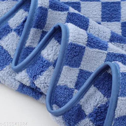 Microfiber Towels for Bath-Checkered Bath Towel for Men and Women-Soft Coral Fleece Towel with Hook Quick Dry Super Absorbent-70 x 140 cm (Blue)