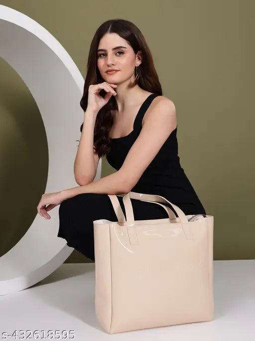 Carrylux Elegance Glossy Shimmer Synthetic Leather Oversized Tote Bag For Womens