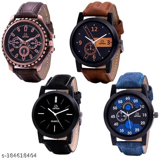 Wrist Analog Stylish Watch Combo 4 Pieces(Black Blue Brown Coffee)